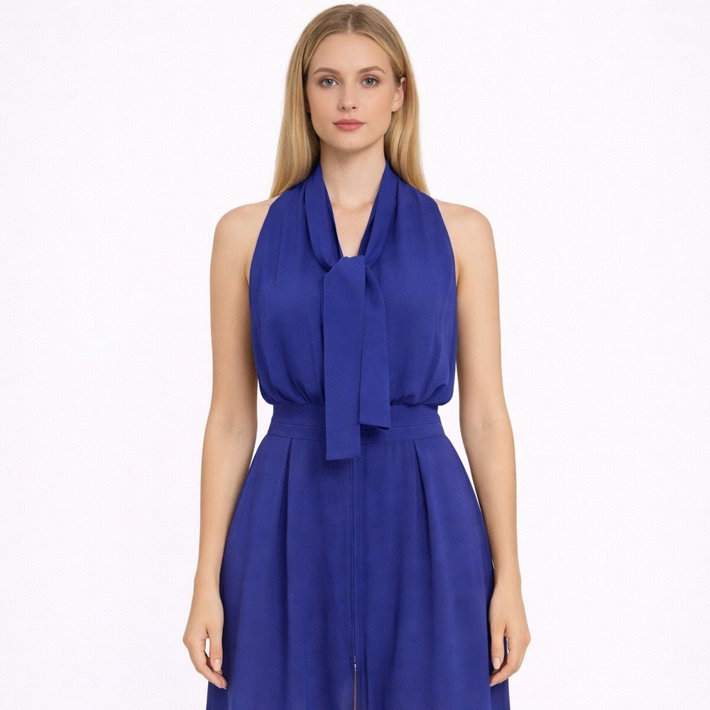 See by Chloe Blue Designer Halter Dress SZ 4 Polished Statement Bow Neck Paris - Picture 1 of 11
